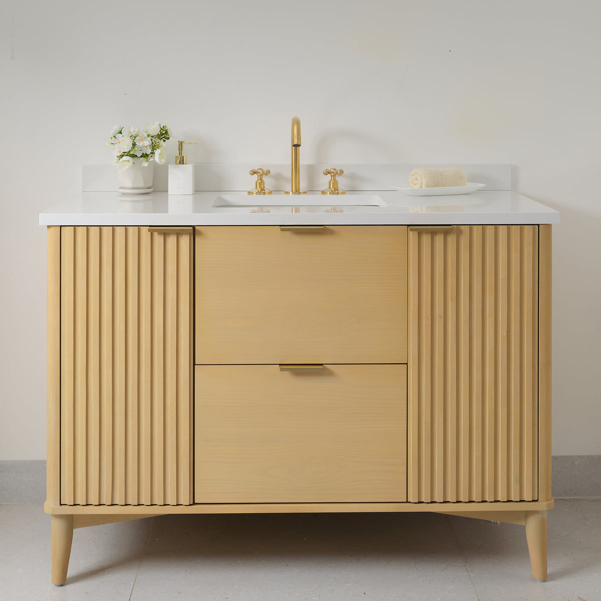 Solid brass three hole bathroom sink faucet