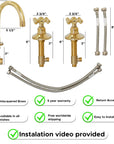 Brasslik three holes faucet in unlacquered brass