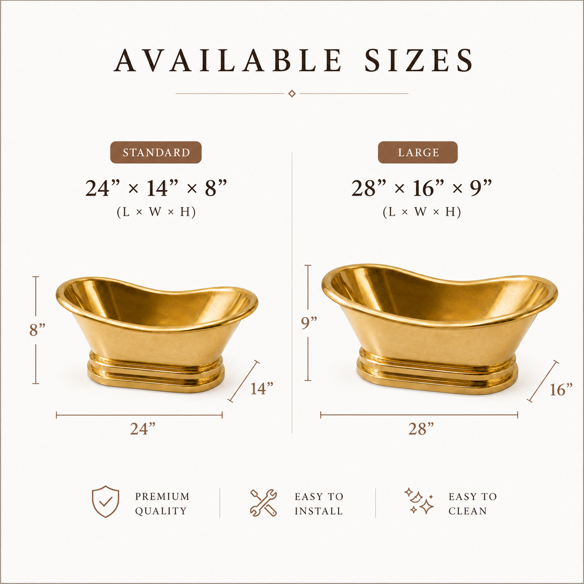 Solid brass bathtub style countertop sink