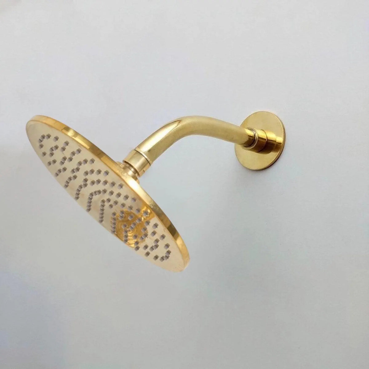 Handcrafted unlacquered brass rainfall shower
