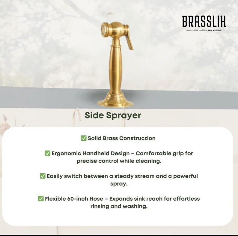 Victorian style brass kitchen faucet with sprayer and drinking tap
