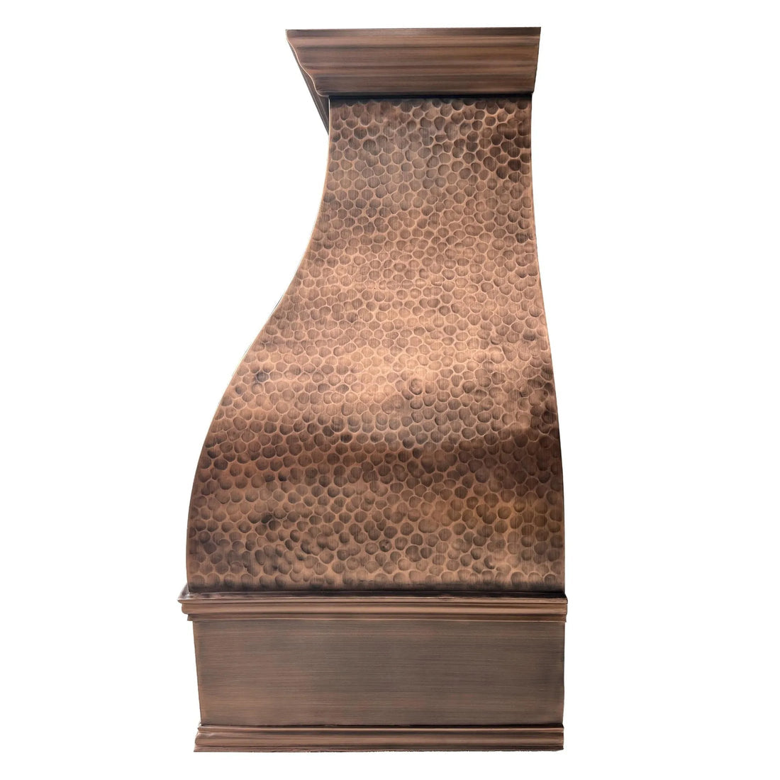 Vintage copper range hood in natural aged finish