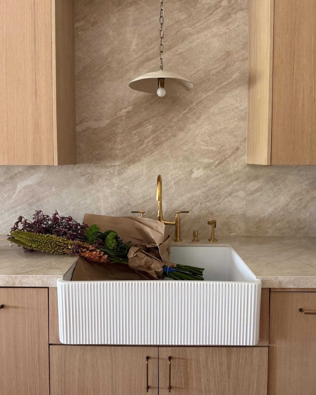 Vintara unlacquered brass bridge faucet, kitchen fixture