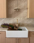Vintara unlacquered brass bridge faucet, kitchen fixture