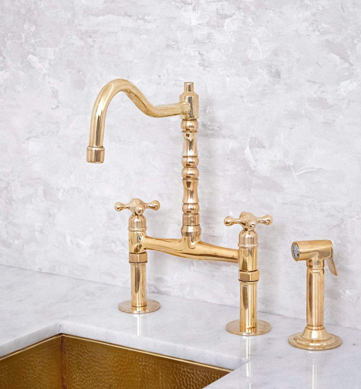 Westminster unlacquered brass bridge kitchen faucet