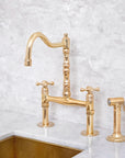 Westminster unlacquered brass bridge kitchen faucet