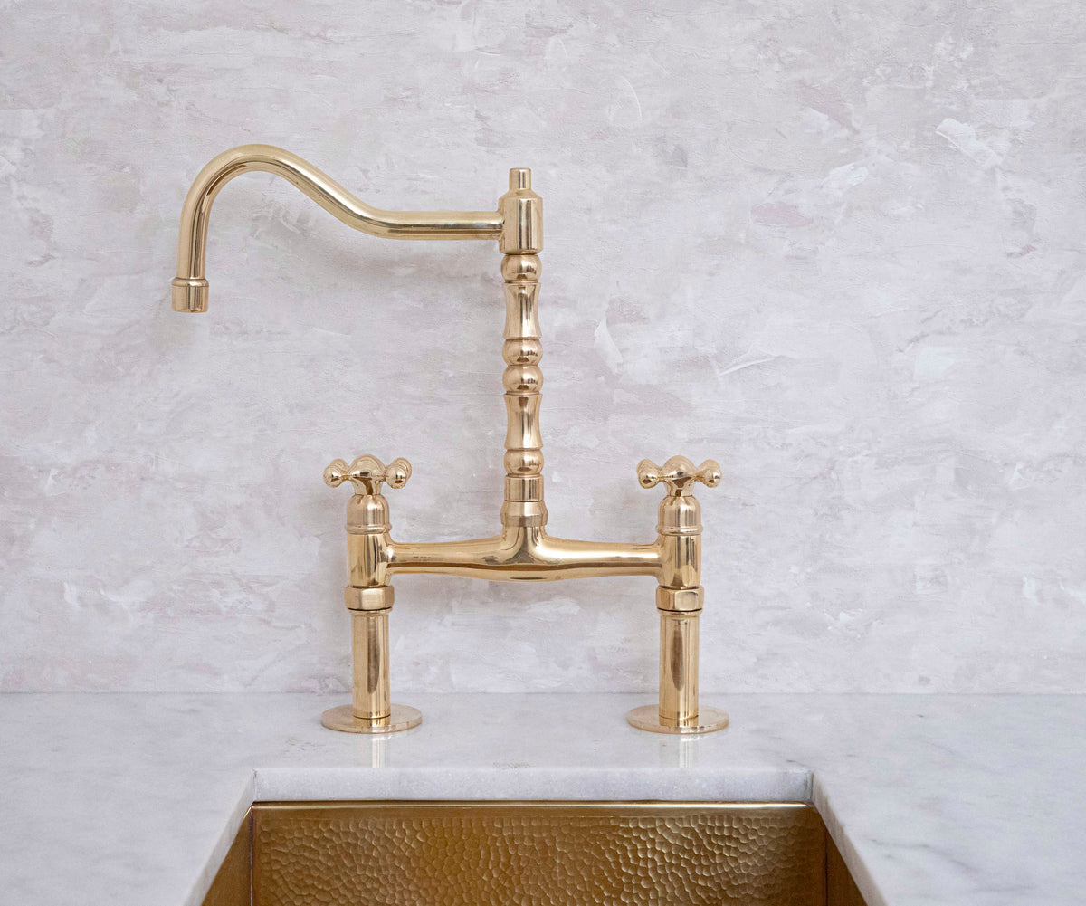 Westminster bridge kitchen faucet in solid unlacquered brass by Brasslik