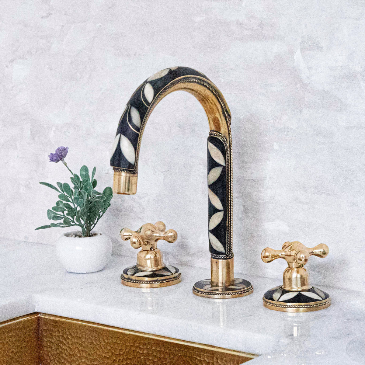 Brasslik wood and brass bathroom faucet, deck mounted