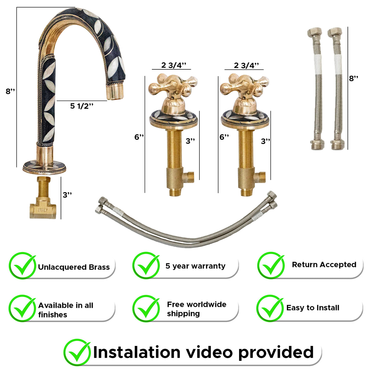 Deck mounted wood and brass bathroom faucet in handmade finish