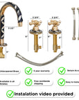 Deck mounted wood and brass bathroom faucet in handmade finish